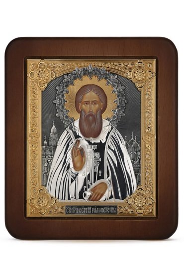 Икона Сергий Радонежский серебро золото 11,7 х 13,7 см, арт РСА-079