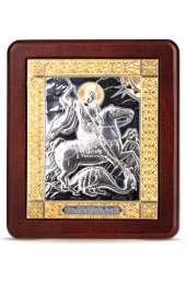 Икона Чудо Георгия о змие 18,5 х 21,7 см серебро золото, арт РСА-088