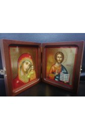 Икона Складень Спаситель и Божья Матерь Казанская 12,5 на 23 см, арт Щп-001