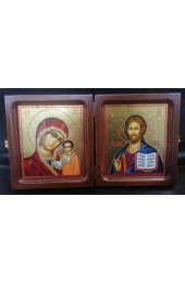Икона Складень Спаситель и Божья Матерь Казанская 12,5 на 23 см, арт Щп-002