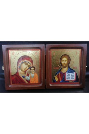 Икона Складень Спаситель и Божья Матерь Казанская 12,5 на 23 см, арт Щп-002