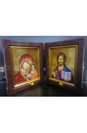 Икона Складень Спаситель и Божья Матерь Казанская 16,5 на 35 см, арт Щп-003