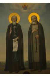 Икона Сергий Радонежский и Серафим Саровский под старину (17 х 23 см), арт IDR-709