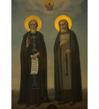 Икона Сергий Радонежский и Серафим Саровский под старину (13 х 17,5 см), арт IDR-788