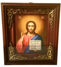 Икона Господь Вседержитель в киоте под стеклом 23,5 на 20,5 см, арт КИоИ-04