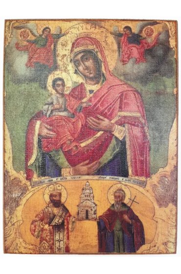Икона Божья Матерь Троеручица с Симеоном и Саввой (копия старинной), арт STO-423