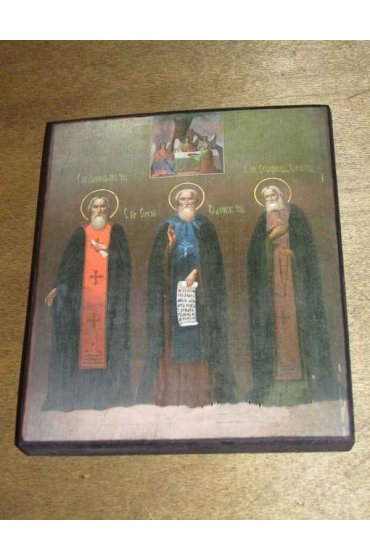 Икона Даниил Переяславский, Сергий Радонежский, Серафим Саровский (копия старинной), арт STO-153