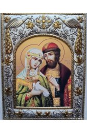Икона Петр и Феврония 14x18 в серебряном окладе, арт вк-1089