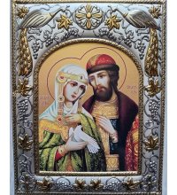 Икона Петр и Феврония 14x18 в серебряном окладе, арт вк-1089