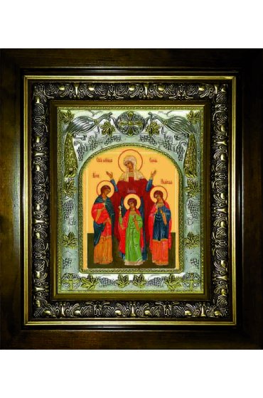 Икона Вера, Надежда, Любовь и их матерь София, 14x18 см, в деревянном киоте 20х24 см, арт вк-1012