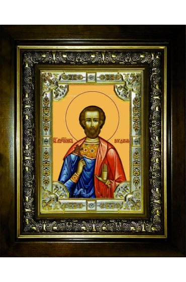 Икона Богдан (Феодот) Адрианопольский 24x30 см в серебряном окладе со стразами в деревянном киоте, арт вк-1018