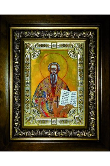 Икона Лев Катанский 24x30 см в серебряном окладе со стразами в деревянном киоте, арт вк-1019