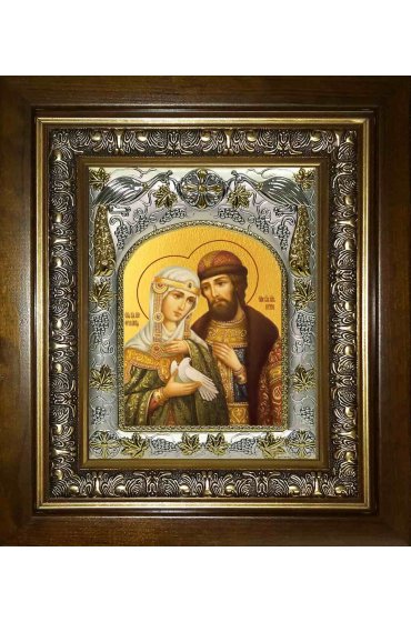 Икона Петр и Феврония Муромские, 14x18 см, в деревянном киоте 20х24 см, арт вк-1101