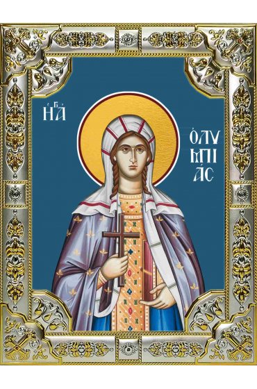 Икона Олимпиада Константинопольская серебро 18 х 24 со стразами, арт вк-1158
