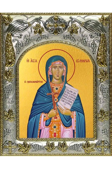 Икона Евфимия Всехвальная 14x18 в серебряном окладе, арт вк-1229