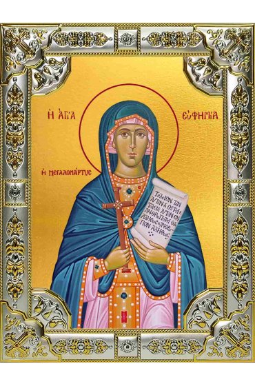 Икона Евфимия Всехвальная серебро 18 х 24 со стразами, арт вк-1329