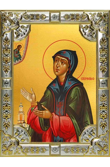 Икона Евфросиния Суздальская серебро 18 х 24 со стразами, арт вк-1352