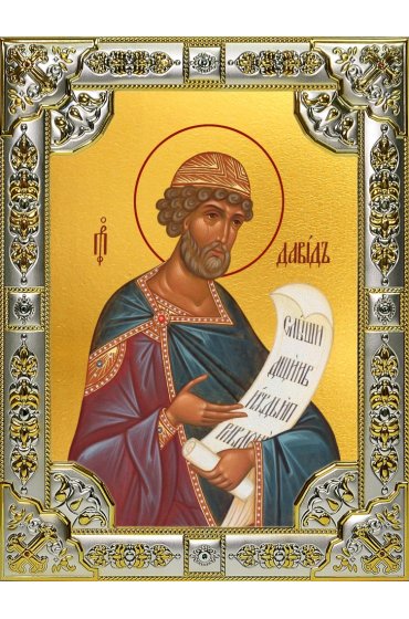 Икона Давид царь и пророк серебро 18 х 24 со стразами, арт вк-1815