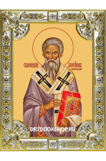 Икона Геннадий Новгородский серебро 18 х 24 со стразами, арт вк-1859