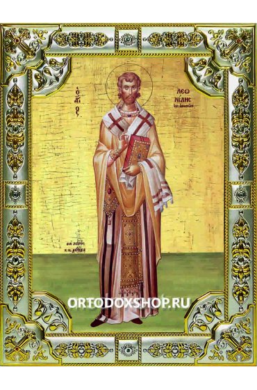 Икона Леонид Афинский серебро 18 х 24 со стразами, арт вк-2106