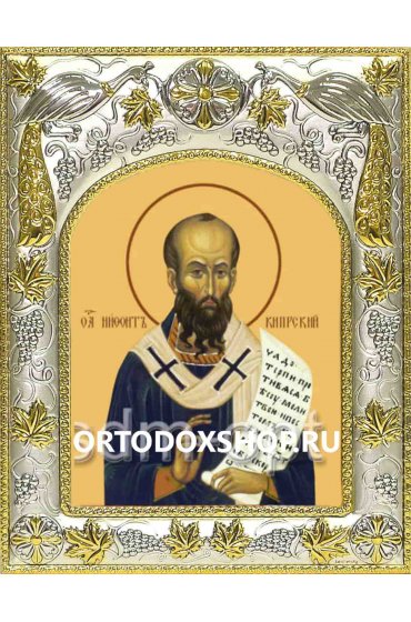 Икона Нифонт Кипрский 14x18 в серебряном окладе, арт вк-2214