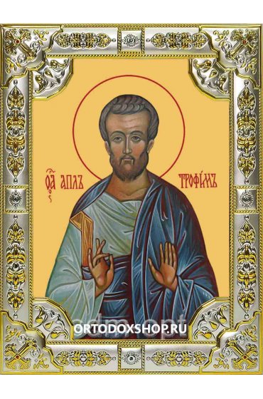 Икона Трофим апостол от семидесяти серебро 18 х 24 со стразами, арт вк-2406