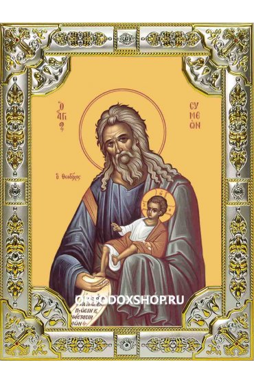 Икона Симеон Богоприимец серебро 18 х 24 со стразами, арт вк-2434