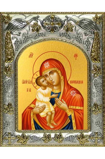 Икона Божьей Матери Жировицкая 14x18 в серебряном окладе, арт вк-2670