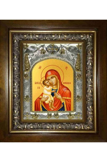 Икона Божья Матерь Жировицкая, 14x18 см, в деревянном киоте 20х24 см, арт вк-2737