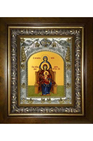 Икона Божья Матерь со сродницами праведными Анной и Марией, 14x18 см, в деревянном киоте 20х24 см, арт вк-2761