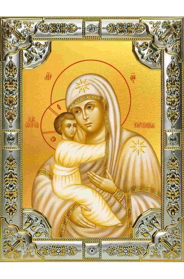 Икона Богоматерь Жировицкая серебро 18 х 24 со стразами, арт вк-2808