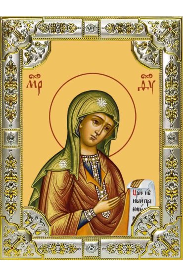 Икона Богоматерь Боголюбская серебро 18 х 24 со стразами, арт вк-2846