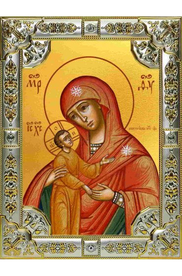 Икона Богоматерь Девпетерувская серебро 18 х 24 со стразами, арт вк-2853