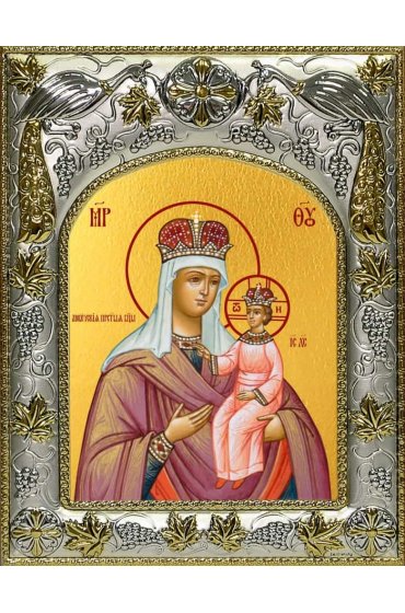 Икона Божьей Матери Любечская 14x18 в серебряном окладе, арт вк-3004