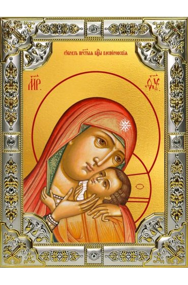 Икона Божьей Матери Касперовская серебро 18 х 24 со стразами, арт вк-3158