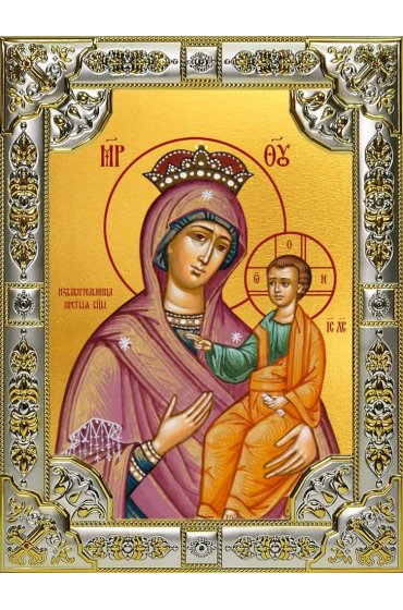 Икона Божьей Матери Избавительница серебро 18 х 24 со стразами, арт вк-3162