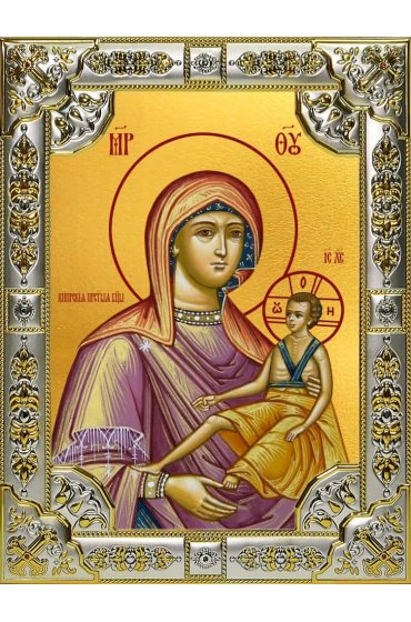 Икона Божьей Матери Кипрская серебро 18 х 24 со стразами, арт вк-3166