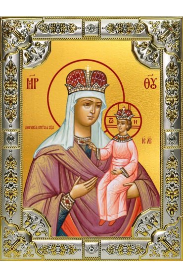 Икона Божьей Матери Любечская серебро 18 х 24 со стразами, арт вк-3170