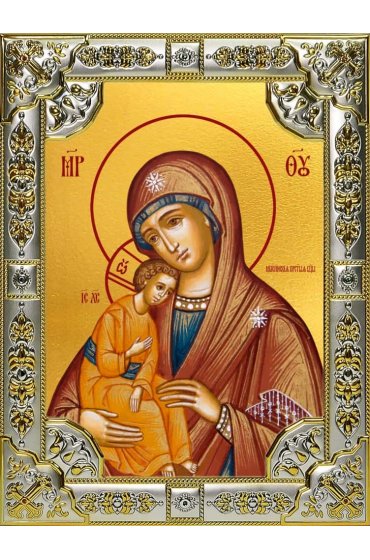 Икона Божьей Матери Миасинская серебро 18 х 24 со стразами, арт вк-3171