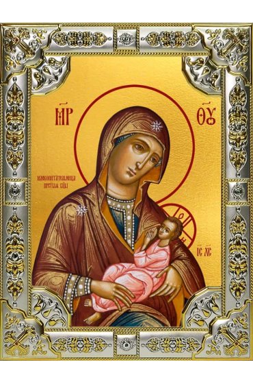 Икона Божья Матерь Млекопитательница серебро 18 х 24 со стразами, арт вк-3174