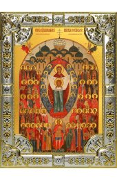 Икона Собор святых покровителей воинства Российского серебро 18 х 24 со стразами, арт вк-3302