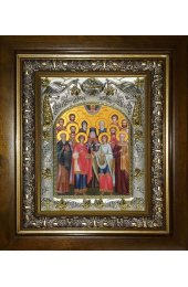 Икона Собор святых целителей, 14x18 см, в деревянном киоте 20х24 см, арт вк-3307
