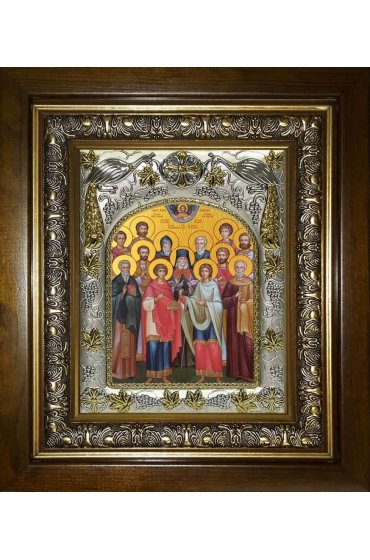 Икона Собор святых целителей, 14x18 см, в деревянном киоте 20х24 см, арт вк-3307