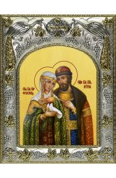 Икона Петр и Феврония 14x18 в серебряном окладе, арт вк-3313
