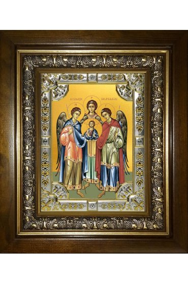 Икона Архангелы Михаил, Гавриил и Рафаил, 18x24 см, со стразами, в деревянном киоте, арт вк-3406
