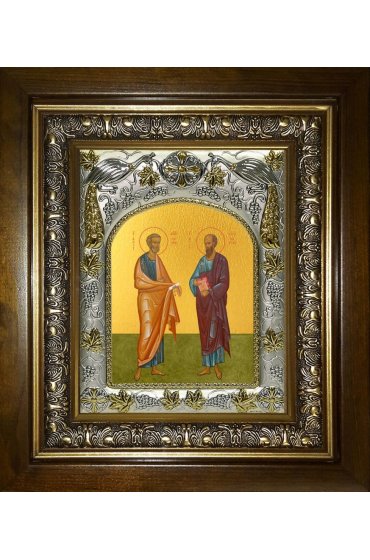 Икона Петр и Павел апостолы, 14x18 см, в деревянном киоте 20х24 см, арт вк-3494
