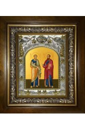 Икона Петр и Павел апостолы, 14x18 см, в деревянном киоте 20х24 см, арт вк-3495