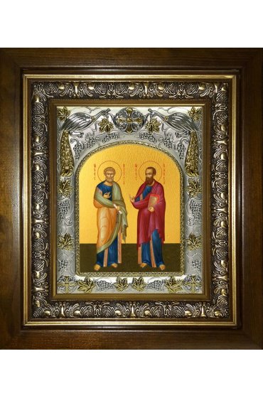 Икона Петр и Павел апостолы, 14x18 см, в деревянном киоте 20х24 см, арт вк-3495