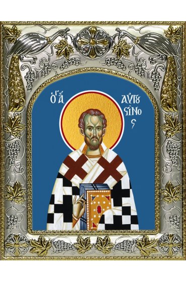 Икона Августин блаженный 14x18 в серебряном окладе, арт вк-3559