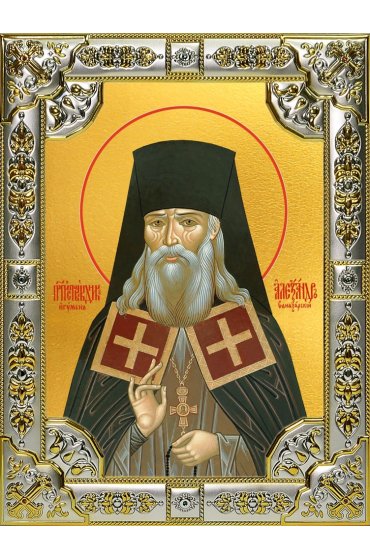 Икона Александр Санаксарский серебро 18 х 24 со стразами, арт вк-3595